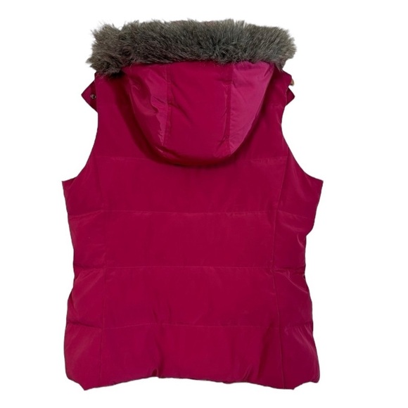 Talbots Pink Rose Down Puffer Vest Removable Hood Faux Fur - Picture 2 of 10